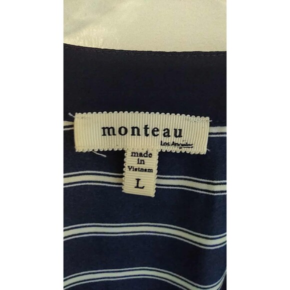 Monteau | Blue & White Striped Halter Long Side Slit Dress Size Large - Picture 2 of 4